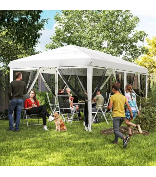 Carpa Plegable Pop-Up Gazebo 6x3 m con 6 Paredes Laterales de Malla Anti-UV y Bolsa de Transporte Crema