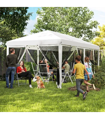 Carpa Plegable Pop-Up Gazebo 6x3 m con 6 Paredes Laterales de Malla Anti-UV y Bolsa de Transporte Crema