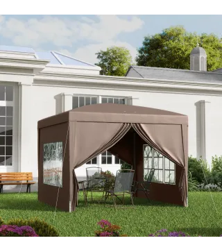 Carpa Plegable Pop-up 3x3 m con 4 Paredes Laterales Anti-UV y Bolsa de Transporte Café