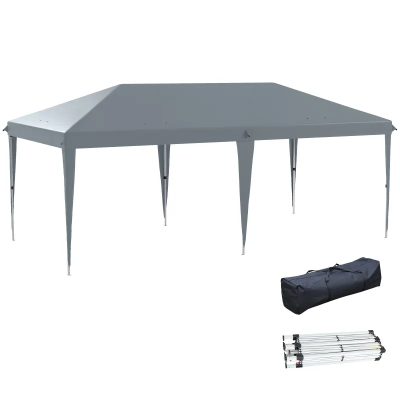 Carpa Plegable Gazebo 6x3 m con Altura Ajustable en 3 Niveles Toldo Anti-UV y Bolsa de Transporte Gris Claro