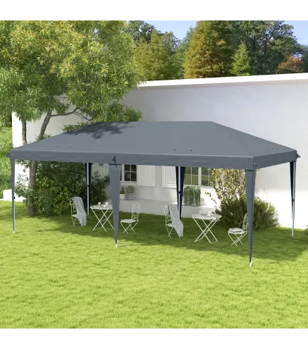 Carpa Plegable Gazebo 6x3 m con Altura Ajustable en 3 Niveles Toldo Anti-UV y Bolsa de Transporte Gris Claro