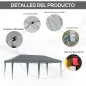 Carpa Plegable Gazebo 6x3 m con Altura Ajustable en 3 Niveles Toldo Anti-UV y Bolsa de Transporte Gris Claro