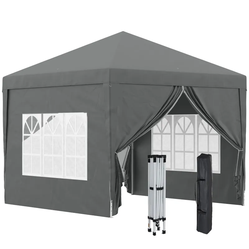 Carpa Plegable Pop-up 3x3 m con 4 Paredes Laterales Anti-UV y Bolsa de Transporte Gris