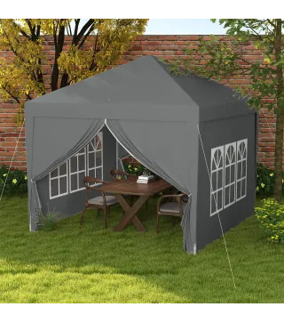 Carpa Plegable Pop-up 3x3 m con 4 Paredes Laterales Anti-UV y Bolsa de Transporte Gris