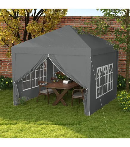 Carpa Plegable Pop-up 3x3 m con 4 Paredes Laterales Anti-UV y Bolsa de Transporte Gris
