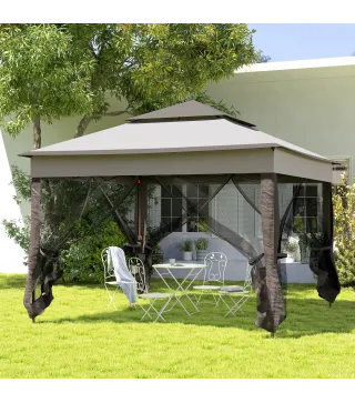 Carpa Plegable Gazebo 3,3x3,3 m con 4 Paredes Laterales de Malla Anti-UV y Bolsa de Transporte Gris