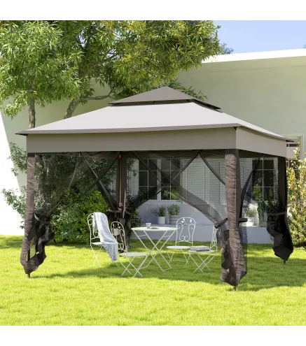 Carpa Plegable Gazebo 3,3x3,3 m con 4 Paredes Laterales de Malla Anti-UV y Bolsa de Transporte Gris