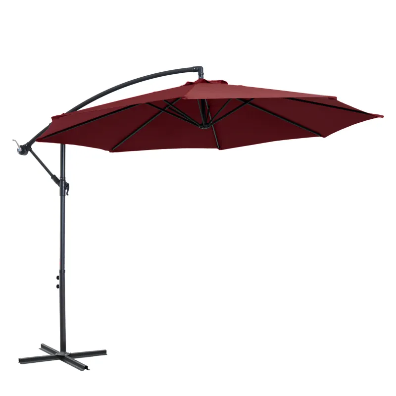 Sombrilla de Jardín Ø295 cm Parasol Excéntrico Inclinable con Manivela Base Cruzada y Soporte de Acero Granate