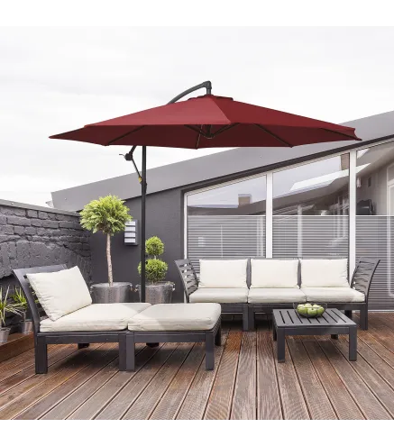 Sombrilla de Jardín Ø295 cm Parasol Excéntrico Inclinable con Manivela Base Cruzada y Soporte de Acero Granate