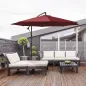 Sombrilla de Jardín Ø295 cm Parasol Excéntrico Inclinable con Manivela Base Cruzada y Soporte de Acero Granate