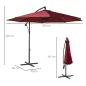 Sombrilla de Jardín Ø295 cm Parasol Excéntrico Inclinable con Manivela Base Cruzada y Soporte de Acero Granate