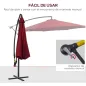 Sombrilla de Jardín Ø295 cm Parasol Excéntrico Inclinable con Manivela Base Cruzada y Soporte de Acero Granate