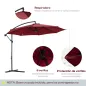 Sombrilla de Jardín Ø295 cm Parasol Excéntrico Inclinable con Manivela Base Cruzada y Soporte de Acero Granate