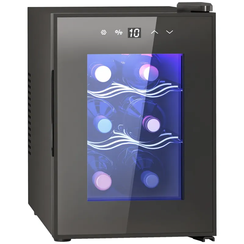 Nevera Vinos 6 Botellas 17L con Luz LED Interior Pantalla Táctil y Temperatura Regulable Negro