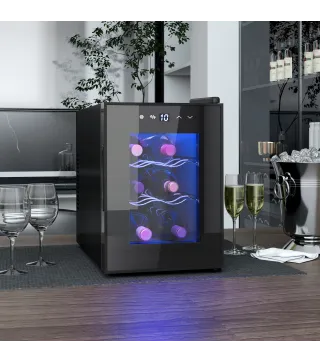 Nevera Vinos 6 Botellas 17L con Luz LED Interior Pantalla Táctil y Temperatura Regulable Negro