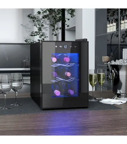 Nevera Vinos 6 Botellas 17L con Luz LED Interior Pantalla Táctil y Temperatura Regulable Negro