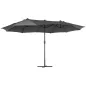 Sombrilla Doble para Jardín 455x265x238 cm Parasol Grande con Manivela Manual Resistente al Agua Protección Solar Gris