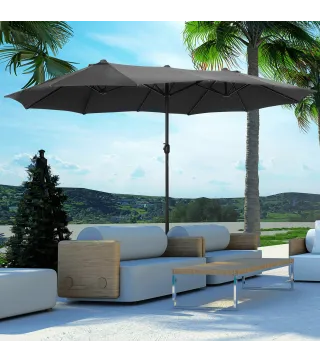 Sombrilla Doble para Jardín 455x265x238 cm Parasol Grande con Manivela Manual Resistente al Agua Protección Solar Gris