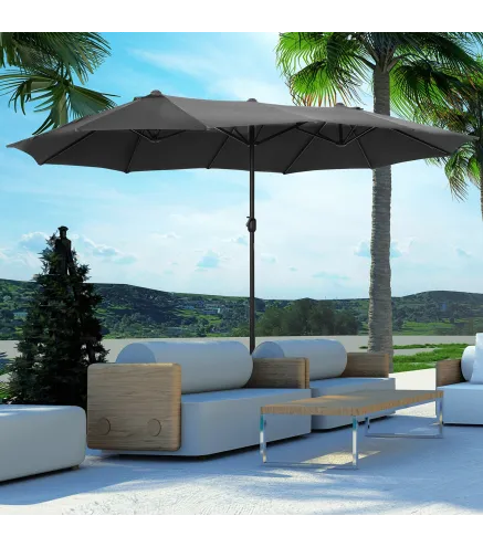 Sombrilla Doble para Jardín 455x265x238 cm Parasol Grande con Manivela Manual Resistente al Agua Protección Solar Gris