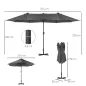 Sombrilla Doble para Jardín 455x265x238 cm Parasol Grande con Manivela Manual Resistente al Agua Protección Solar Gris
