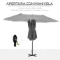 Sombrilla Doble para Jardín 455x265x238 cm Parasol Grande con Manivela Manual Resistente al Agua Protección Solar Gris
