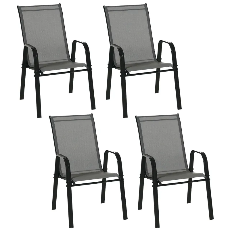 Set de 4 Sillas de Exterior Apilables con Asiento de Textilene para Jardín Terraza 54x75,5x95 cm Gris Oscuro