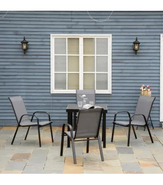 Set de 4 Sillas de Exterior Apilables con Asiento de Textilene para Jardín Terraza 54x75,5x95 cm Gris Oscuro