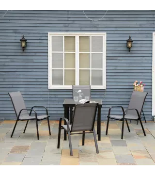 Set de 4 Sillas de Exterior Apilables con Asiento de Textilene para Jardín Terraza 54x75,5x95 cm Gris Oscuro