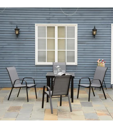 Set de 4 Sillas de Exterior Apilables con Asiento de Textilene para Jardín Terraza 54x75,5x95 cm Gris Oscuro