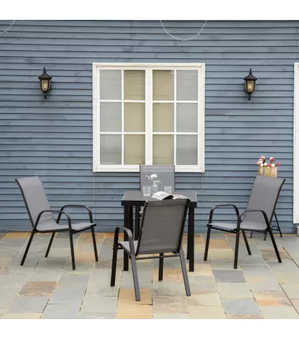 Set de 4 Sillas de Exterior Apilables con Asiento de Textilene para Jardín Terraza 54x75,5x95 cm Gris Oscuro
