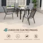 Set de 4 Sillas de Exterior Apilables con Asiento de Textilene para Jardín Terraza 54x75,5x95 cm Gris Oscuro