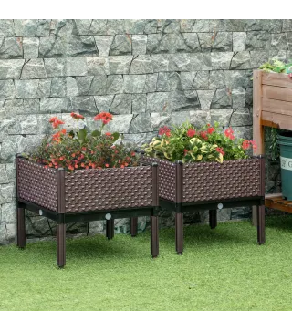 Juego de 2 Jardineras de Exterior Jardineras Cuadradas Elevadas Combinación Libre 50x50x46,5 cm Marrón