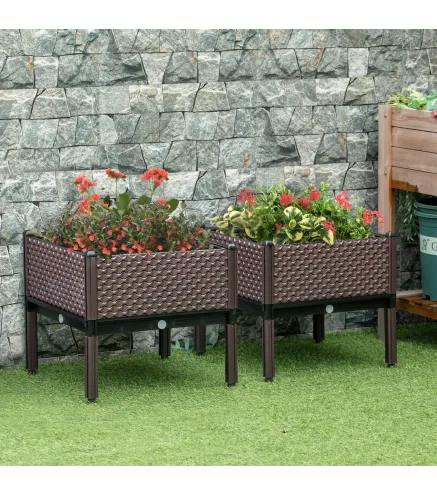 Juego de 2 Jardineras de Exterior Jardineras Cuadradas Elevadas Combinación Libre 50x50x46,5 cm Marrón