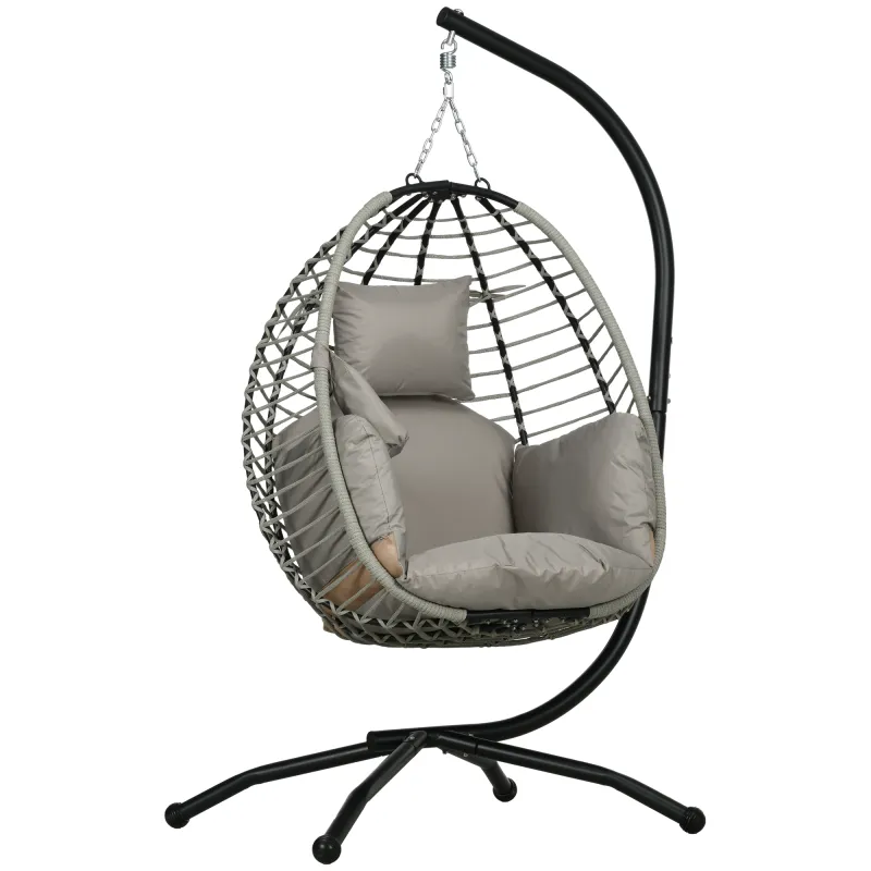 Silla Colgante con Soporte Cesta Plegable Cojín y Reposacabezas para Interior y Exterior Carga 120 kg Gris y Negro