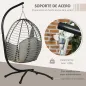 Silla Colgante con Soporte Cesta Plegable Cojín y Reposacabezas para Interior y Exterior Carga 120 kg Gris y Negro
