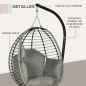 Silla Colgante con Soporte Cesta Plegable Cojín y Reposacabezas para Interior y Exterior Carga 120 kg Gris y Negro