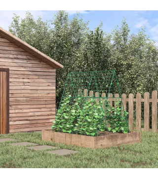 Soporte para Plantas Trepadoras de Jardín Triangular con Estructura de Acero para Frutas Verduras 180x100x180 cm Verde