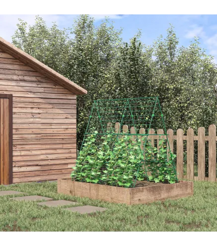 Soporte para Plantas Trepadoras de Jardín Triangular con Estructura de Acero para Frutas Verduras 180x100x180 cm Verde