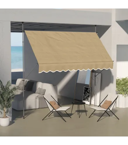 Toldo Manual Retráctil con Manivela 300x120x210-300 cm con Altura Ajustable Impermeable y Anti-UV Beige