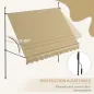 Toldo Manual Retráctil con Manivela 300x120x210-300 cm con Altura Ajustable Impermeable y Anti-UV Beige