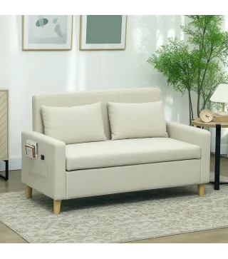 Sofá de 2 Plazas Moderno y Compacto Tapizado en lino con Muelles y Cojines para Espacios Pequeños 135x72x84 cm Beige