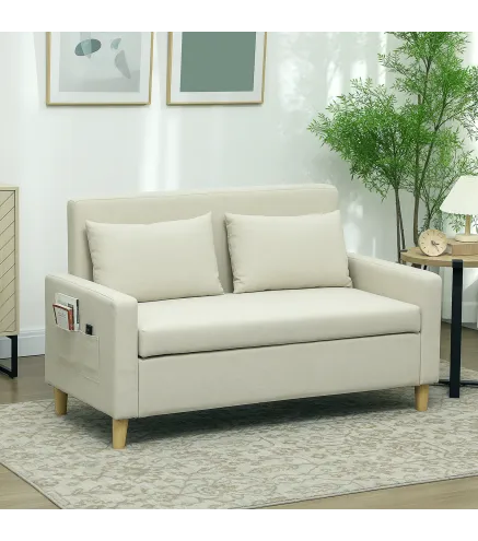 Sofá de 2 Plazas Moderno y Compacto Tapizado en lino con Muelles y Cojines para Espacios Pequeños 135x72x84 cm Beige