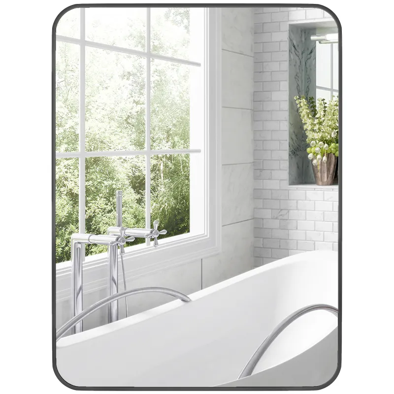 Espejo de Baño Rectangular con Marco Metálico Espejo Decorativo para Dormitorio Comedor o Entrada 60x80 cm Negro