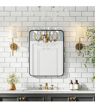 Espejo de Baño Rectangular con Marco Metálico Espejo Decorativo para Dormitorio Comedor o Entrada 60x80 cm Negro