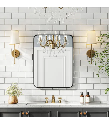 Espejo de Baño Rectangular con Marco Metálico Espejo Decorativo para Dormitorio Comedor o Entrada 60x80 cm Negro