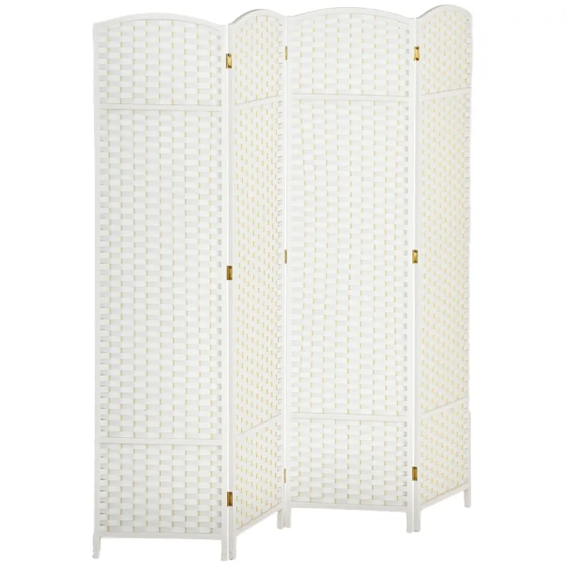 Biombo Separador de Ambientes de 4 Paneles Biombo Plegable 160x170 cm para Salón Dormitorio Oficina Blanco