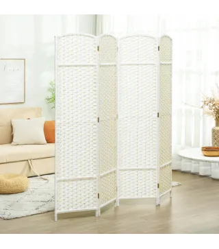 Biombo Separador de Ambientes de 4 Paneles Biombo Plegable 160x170 cm para Salón Dormitorio Oficina Blanco