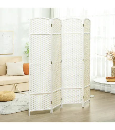 Biombo Separador de Ambientes de 4 Paneles Biombo Plegable 160x170 cm para Salón Dormitorio Oficina Blanco