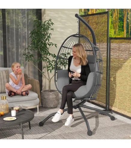 Silla Colgante con Soporte Cesta Plegable Cojín y Reposacabezas para Interior y Exterior Carga 120 kg Gris