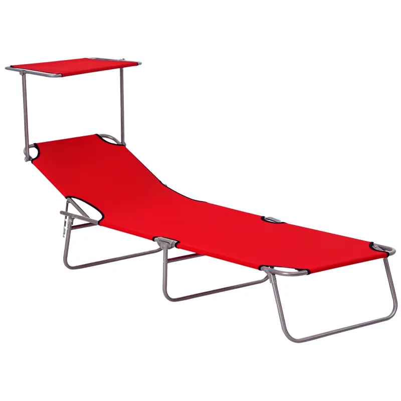 Tumbona de Jardín Exterior Reclinable con Toldo Desmontable Respaldo Ajustable en 4 Niveles 187x58x36 cm Rojo